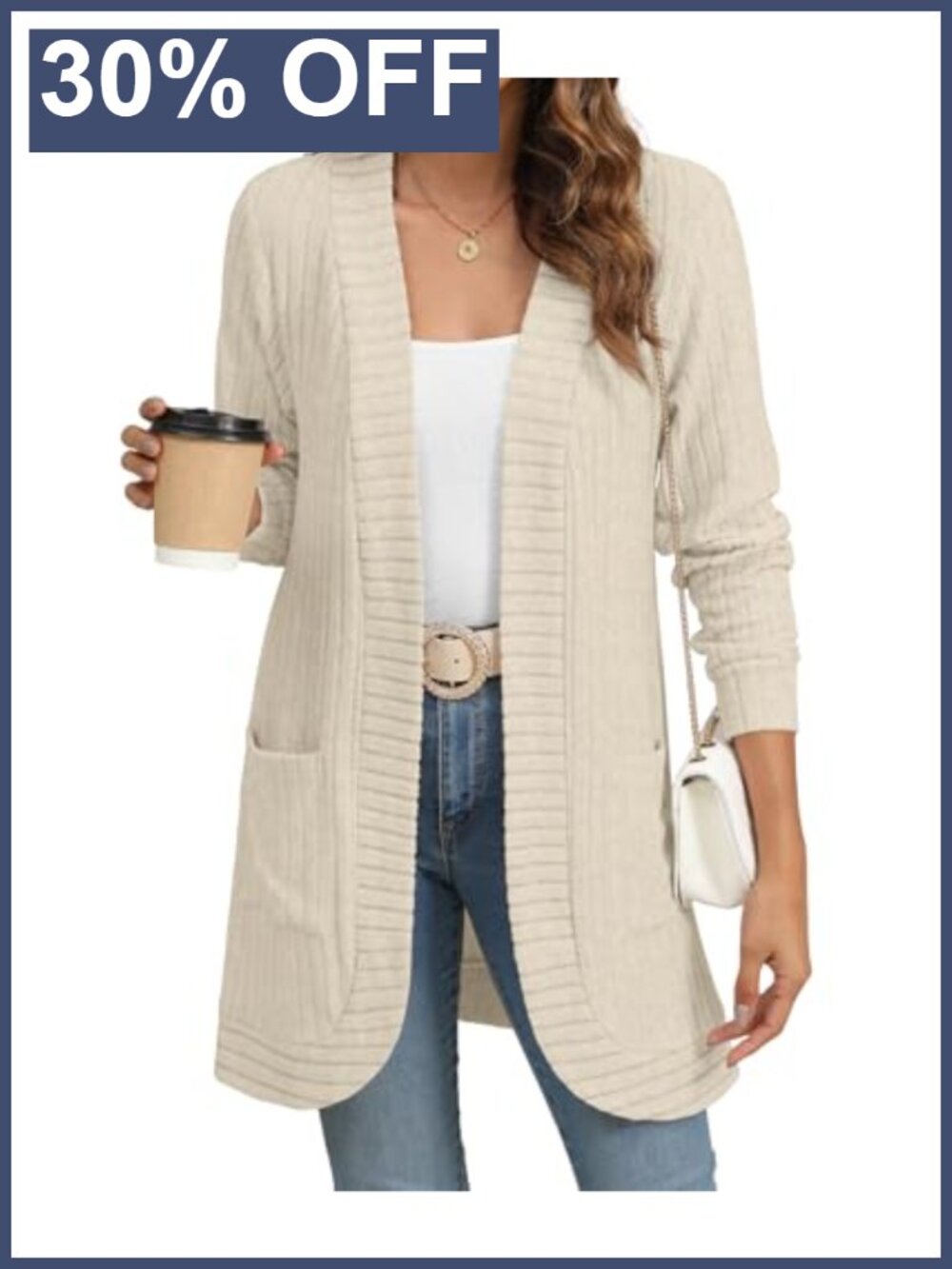 Open Front Cardigan Sweater with Pockets Long Sleeve Loose Fit Women